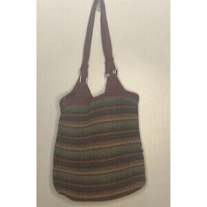 The Sak Crochet Belle Voyager Tote Purse Red multicolor striped Classic Style